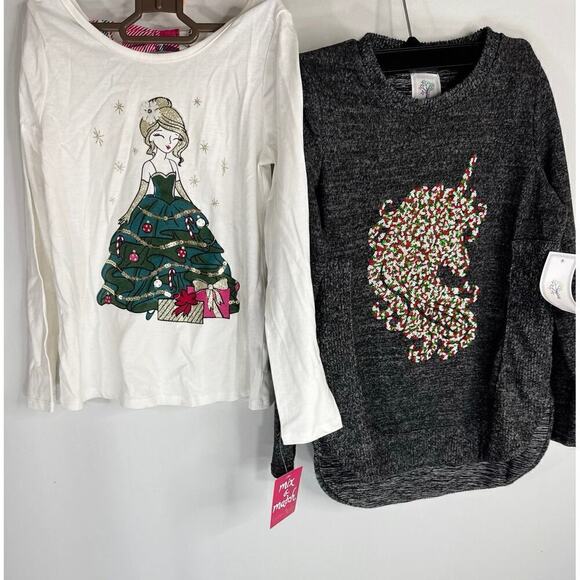Cynthia‎ Rowley + Colortre Christmas Theme Sequined & Glitter Tops Girls MED NWT - Picture 1 of 10